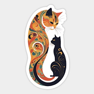 Gustav Klimt's Vibrant Whiskers: Colorful Cat Illustration Sticker